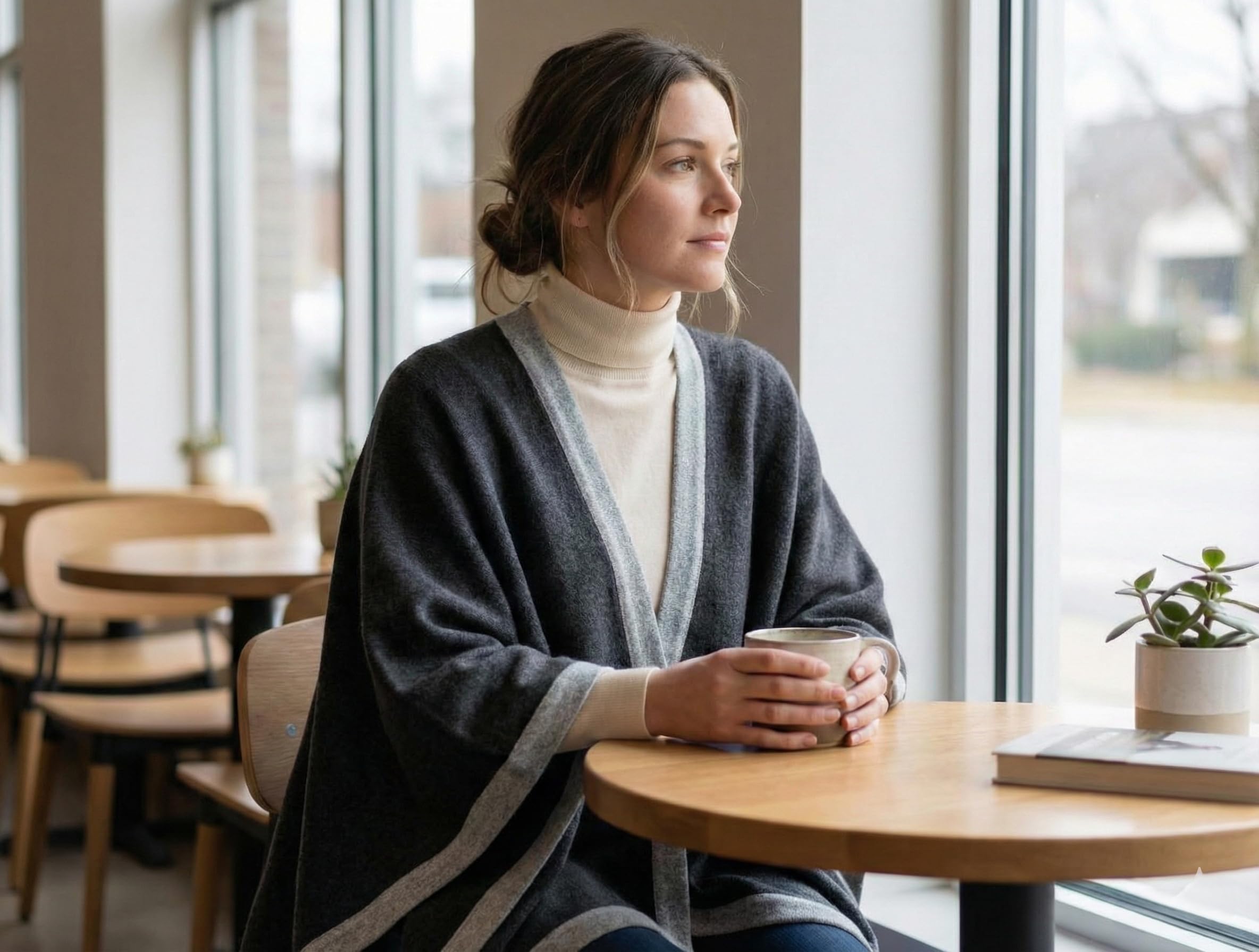 Women's 100% Cashmere Open Front Wrap Shawl