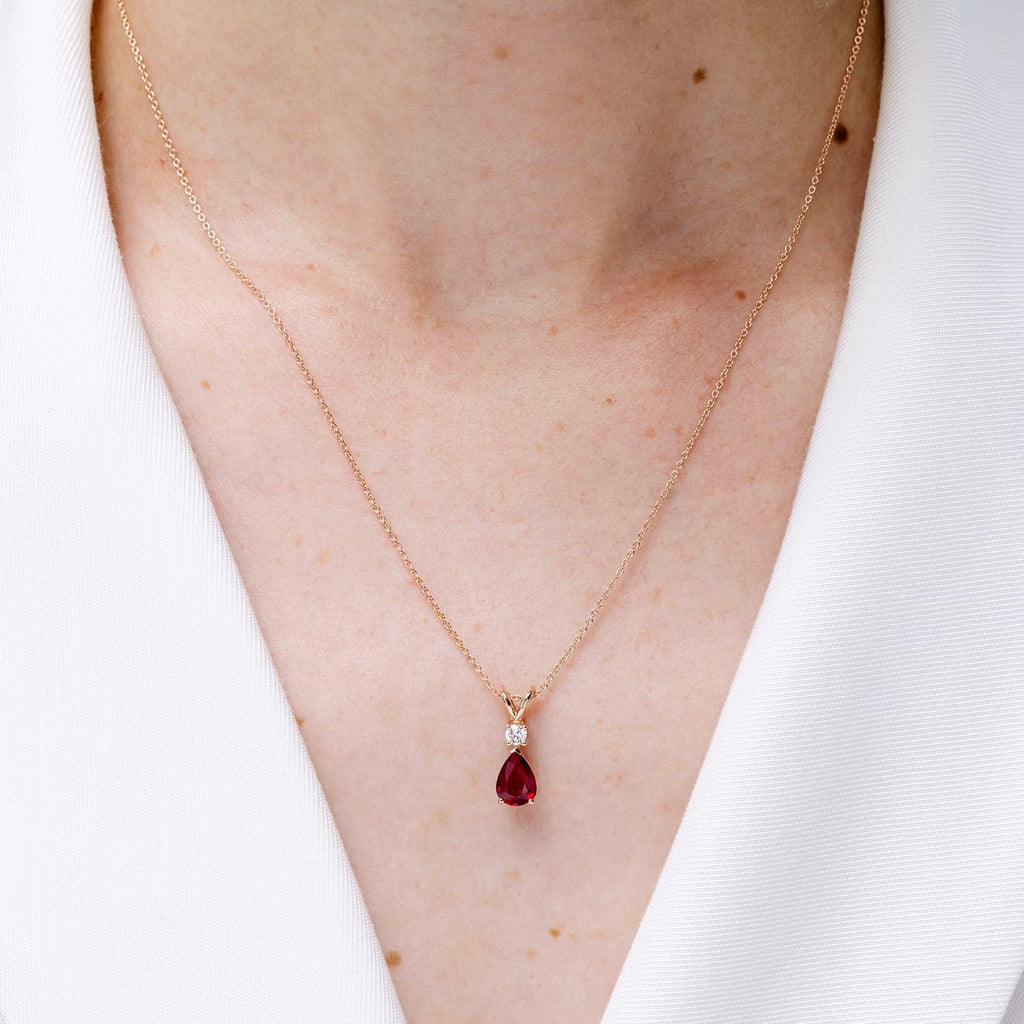 Teardrop Ruby Pendant Necklace with Diamond, Silver, 14K Gold or Platinum