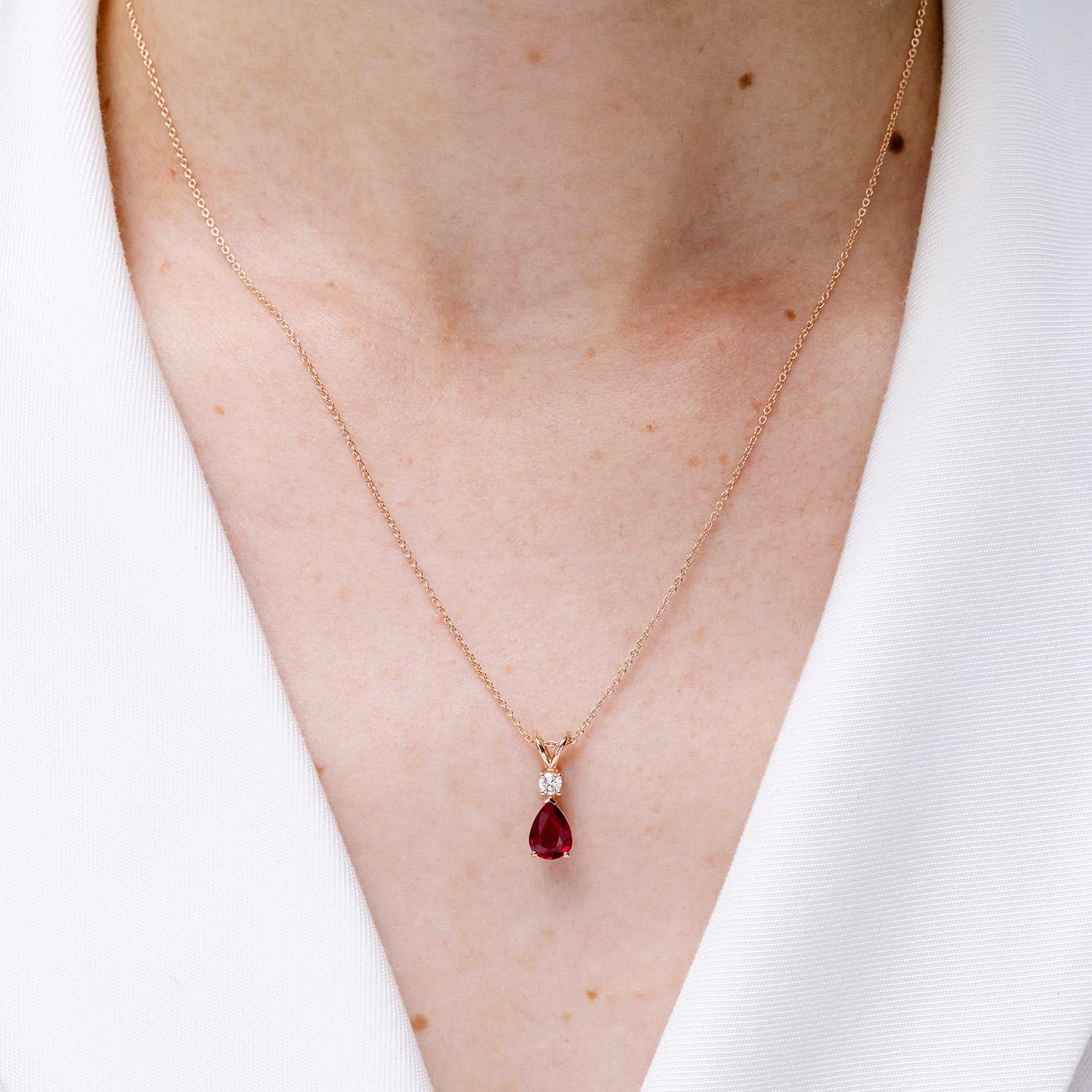 Teardrop Ruby Pendant Necklace with Diamond, Silver, 14K Gold or Platinum