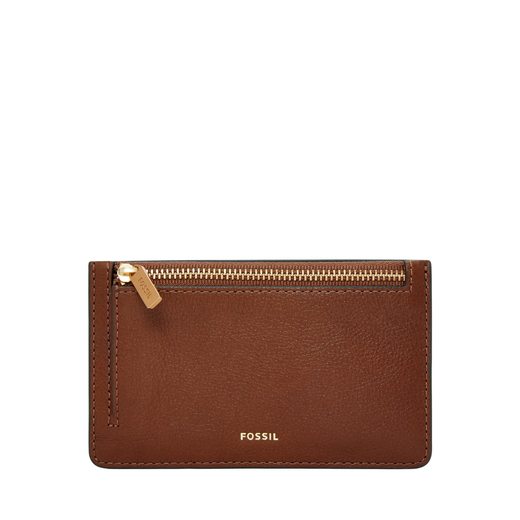 Fossil Women's Logan RFID-Blocking Leather Zip Around Card Case Wallet with Keychain