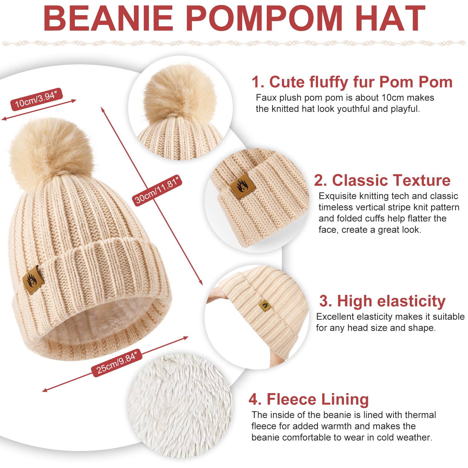 Women's Winter Beanie, Scarf & Gloves 5-Piece Set