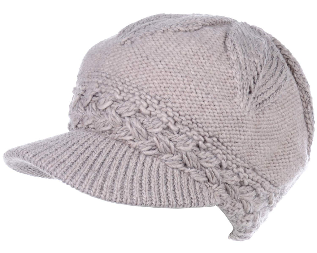Women's Cable Knit Newsboy Cap with Fleece Lining