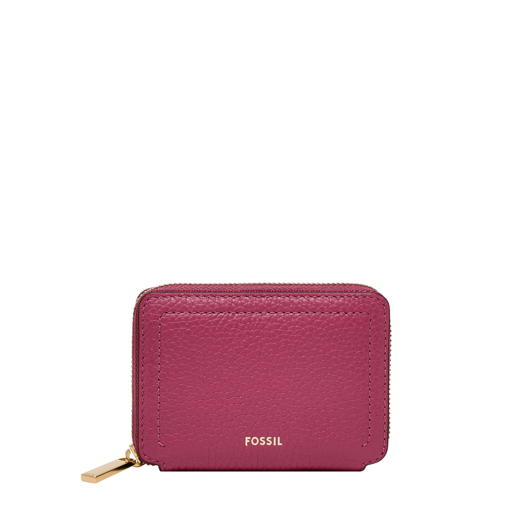 Fossil Women's Logan RFID-Blocking Leather Zip Around Card Case Wallet with Keychain