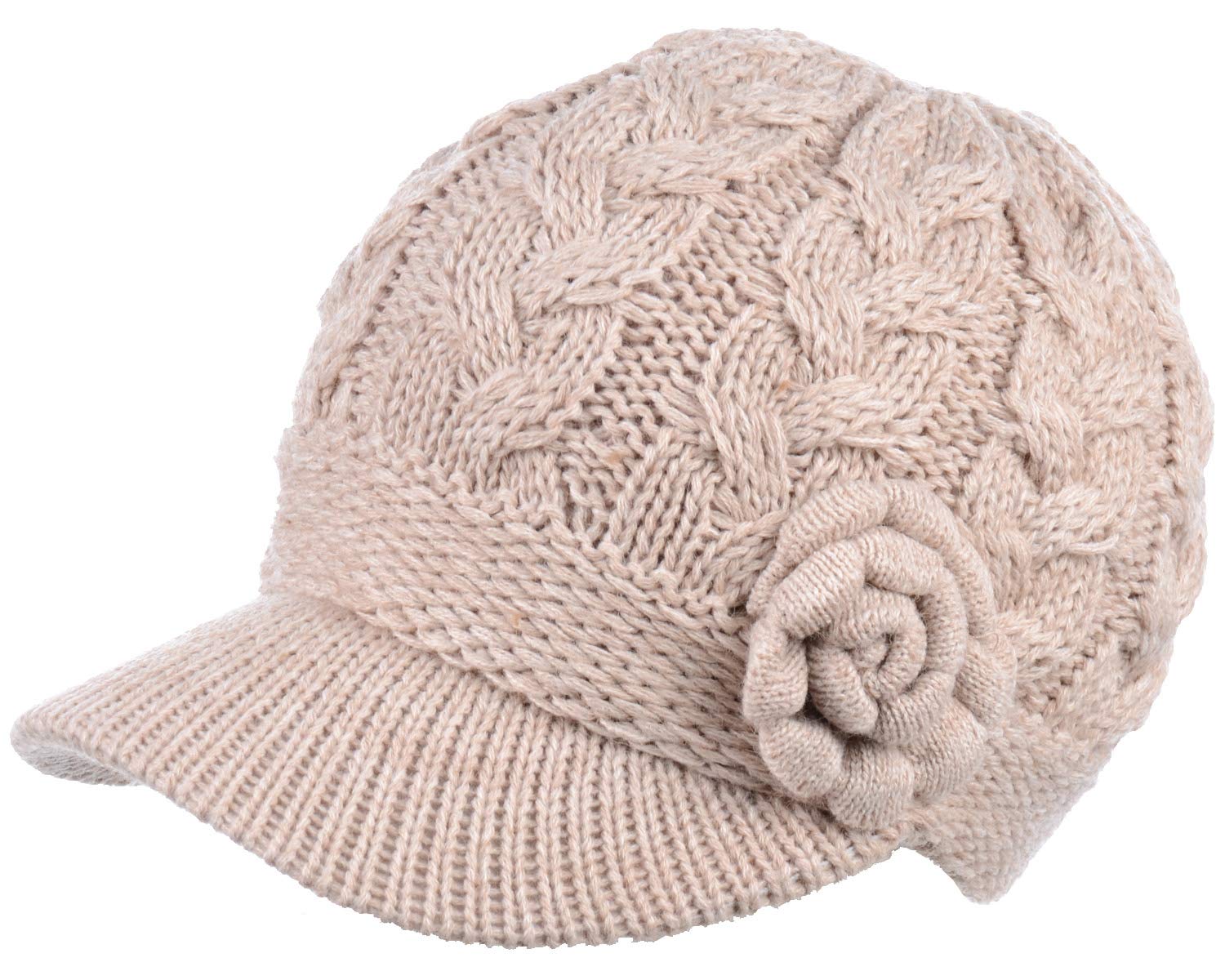Women's Cable Knit Newsboy Cap with Fleece Lining