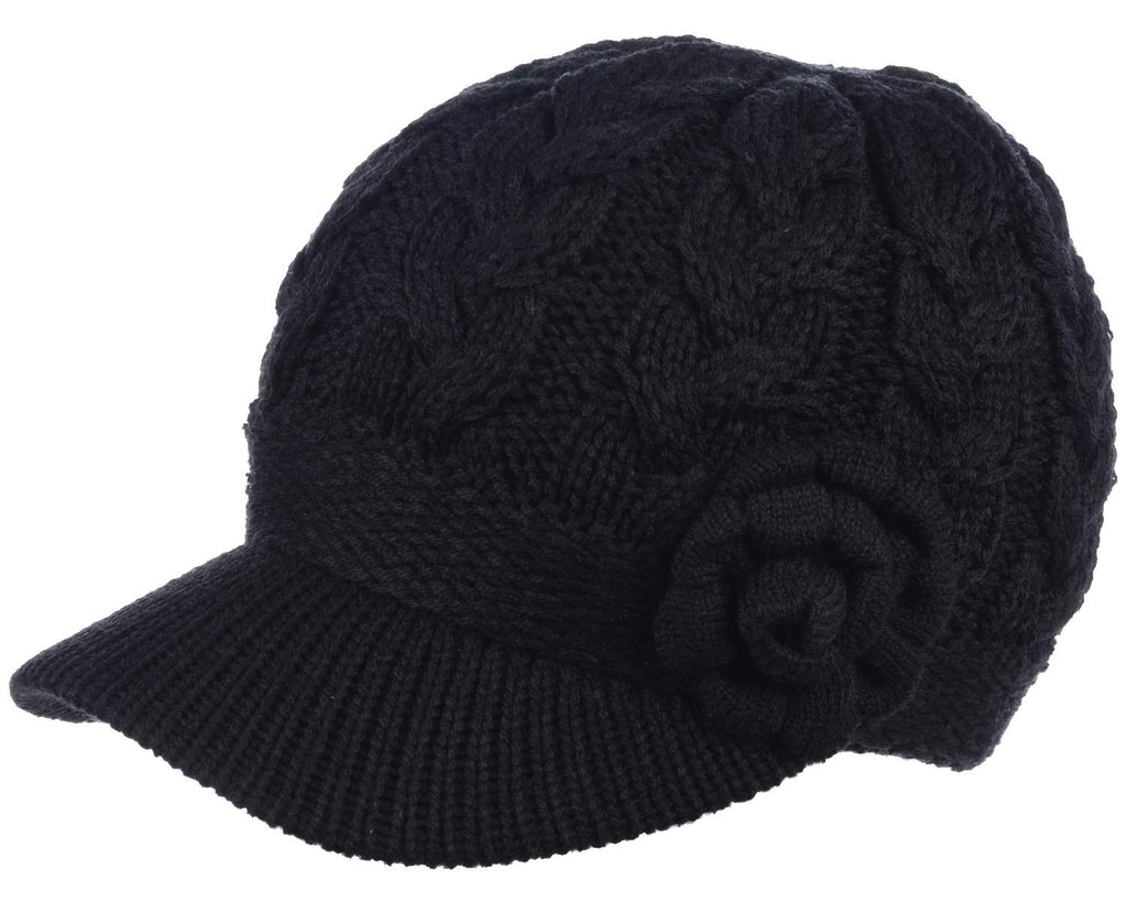 Women's Cable Knit Newsboy Cap with Fleece Lining