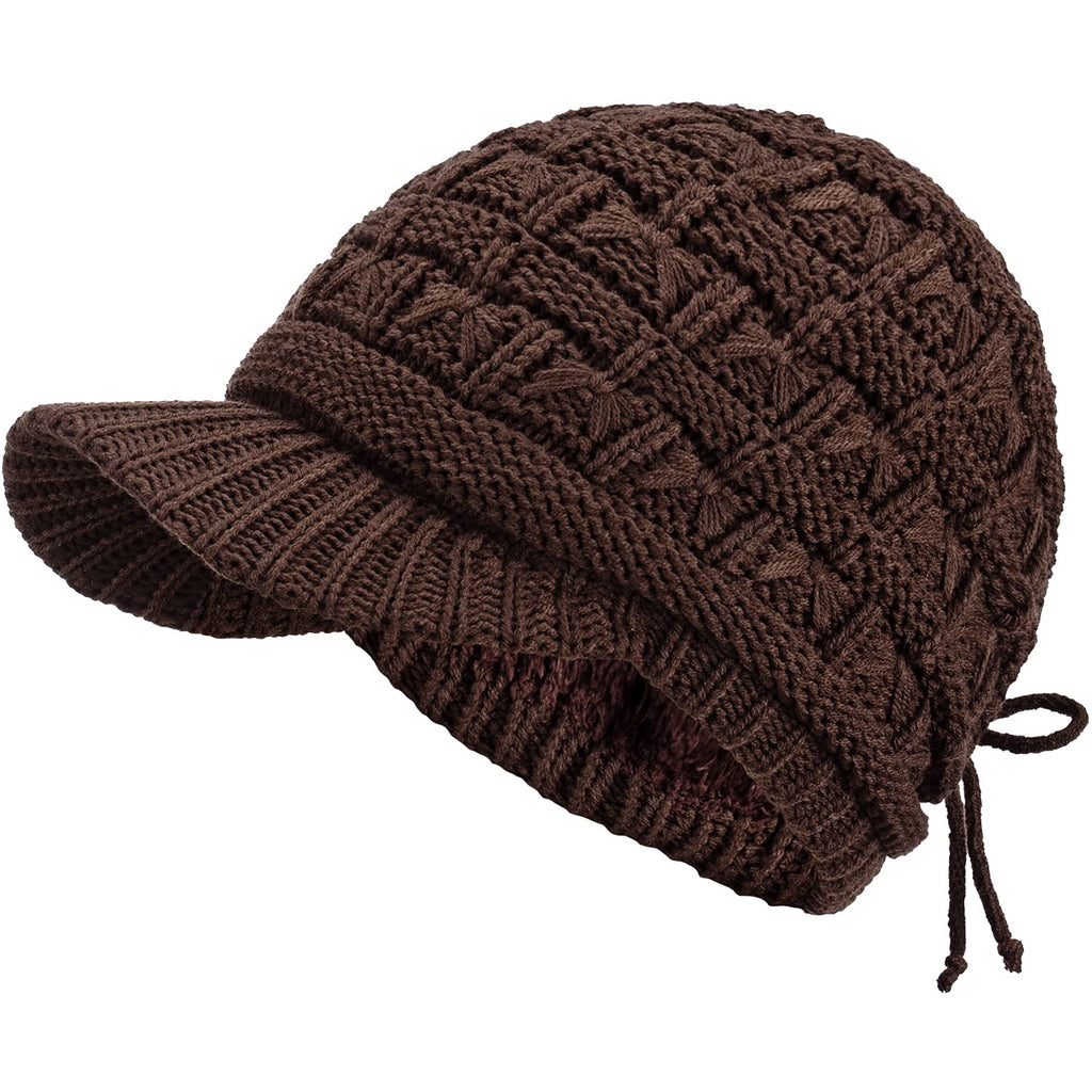 Women's Cable Knit Newsboy Cap with Fleece Lining