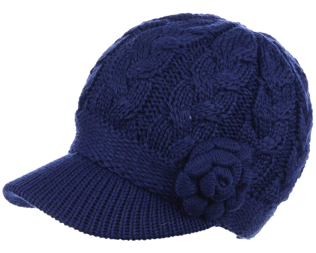 Women's Cable Knit Newsboy Cap with Fleece Lining