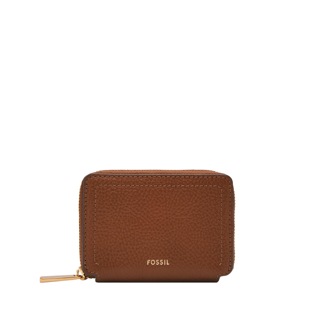 Fossil Women's Logan RFID-Blocking Leather Zip Around Card Case Wallet with Keychain