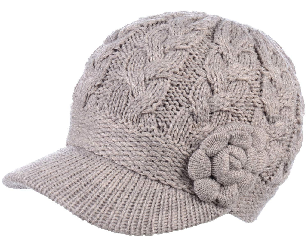 Women's Cable Knit Newsboy Cap with Fleece Lining
