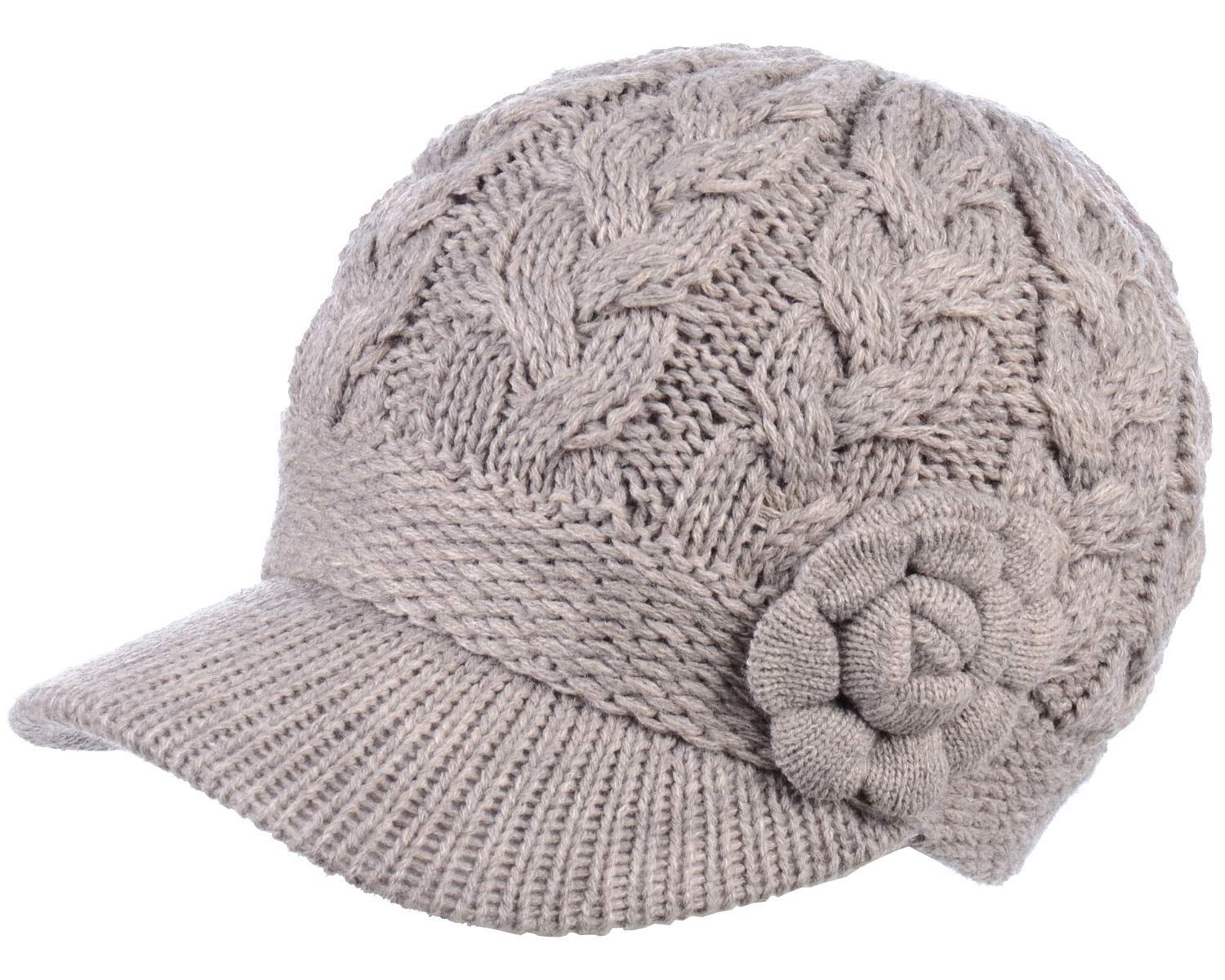 Women's Cable Knit Newsboy Cap with Fleece Lining