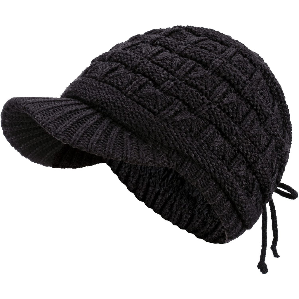 Women's Cable Knit Newsboy Cap with Fleece Lining