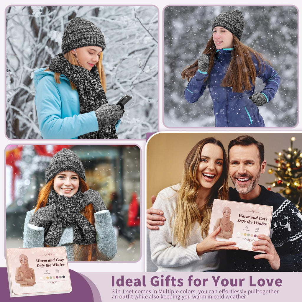 Unisex Winter Beanie, Scarf & Touchscreen Gloves Set