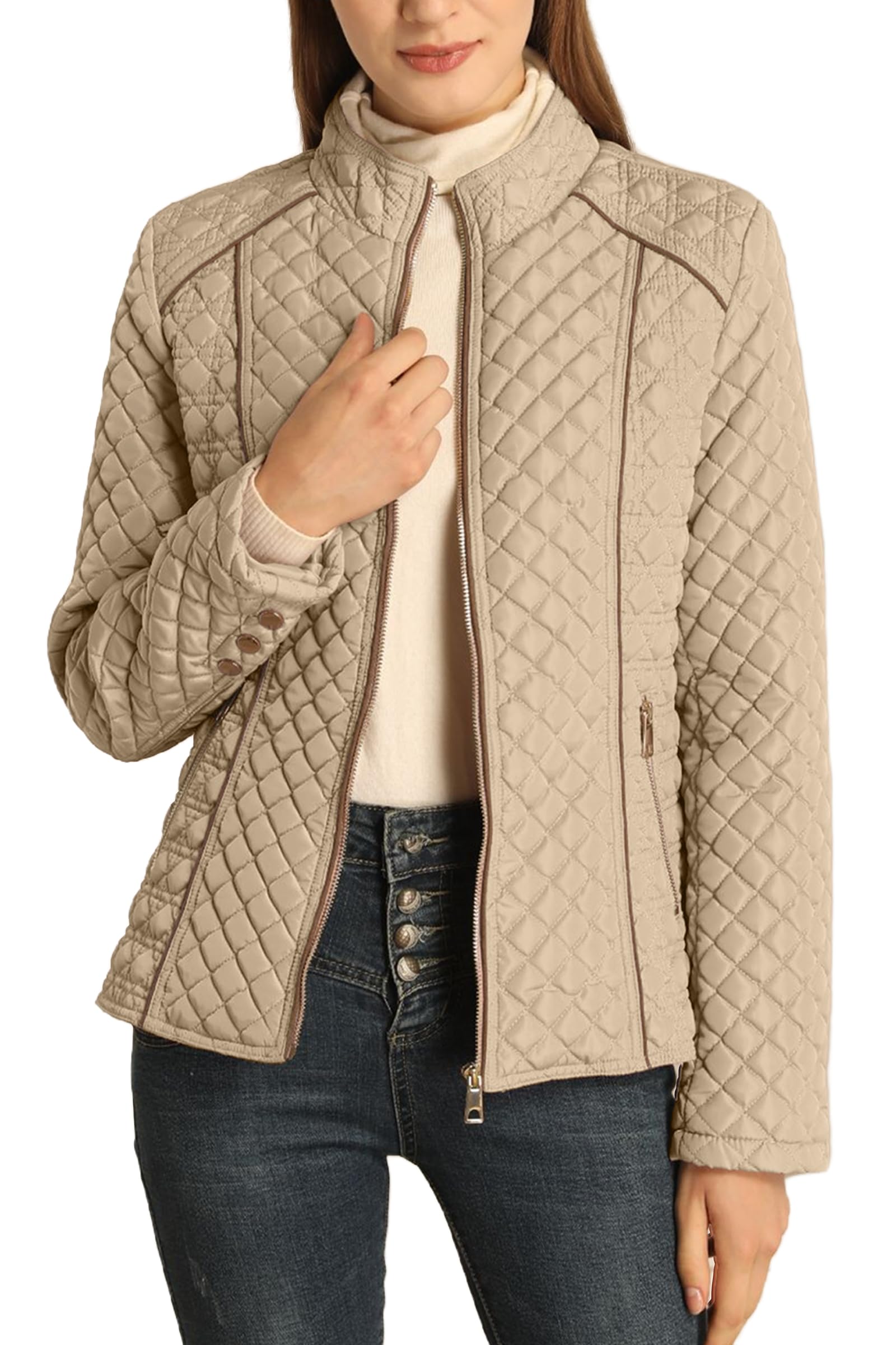 Bellivera Women's Fleece-Lined Diamond Quilted Puffer Jacket Winter Coat