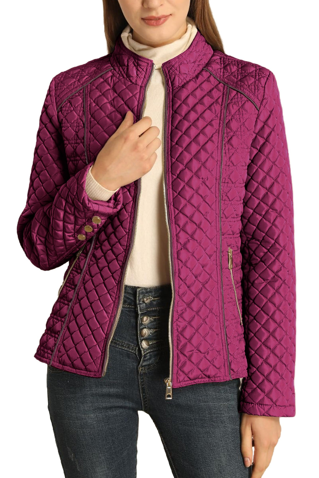 Bellivera Women's Fleece-Lined Diamond Quilted Puffer Jacket Winter Coat