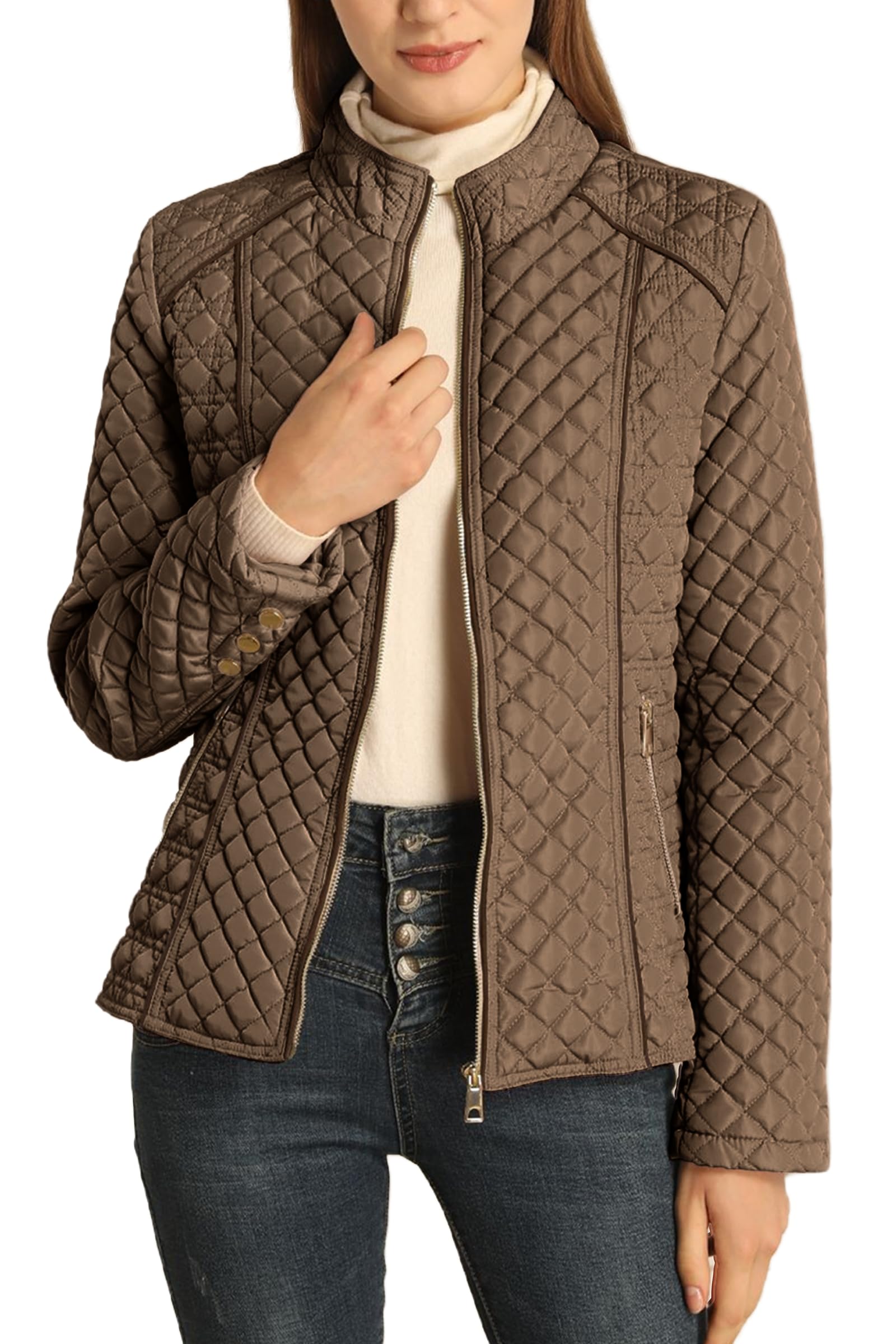 Bellivera Women's Fleece-Lined Diamond Quilted Puffer Jacket Winter Coat