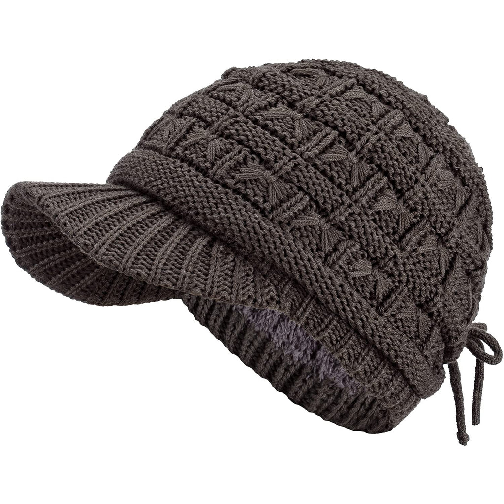 Women's Cable Knit Newsboy Cap with Fleece Lining