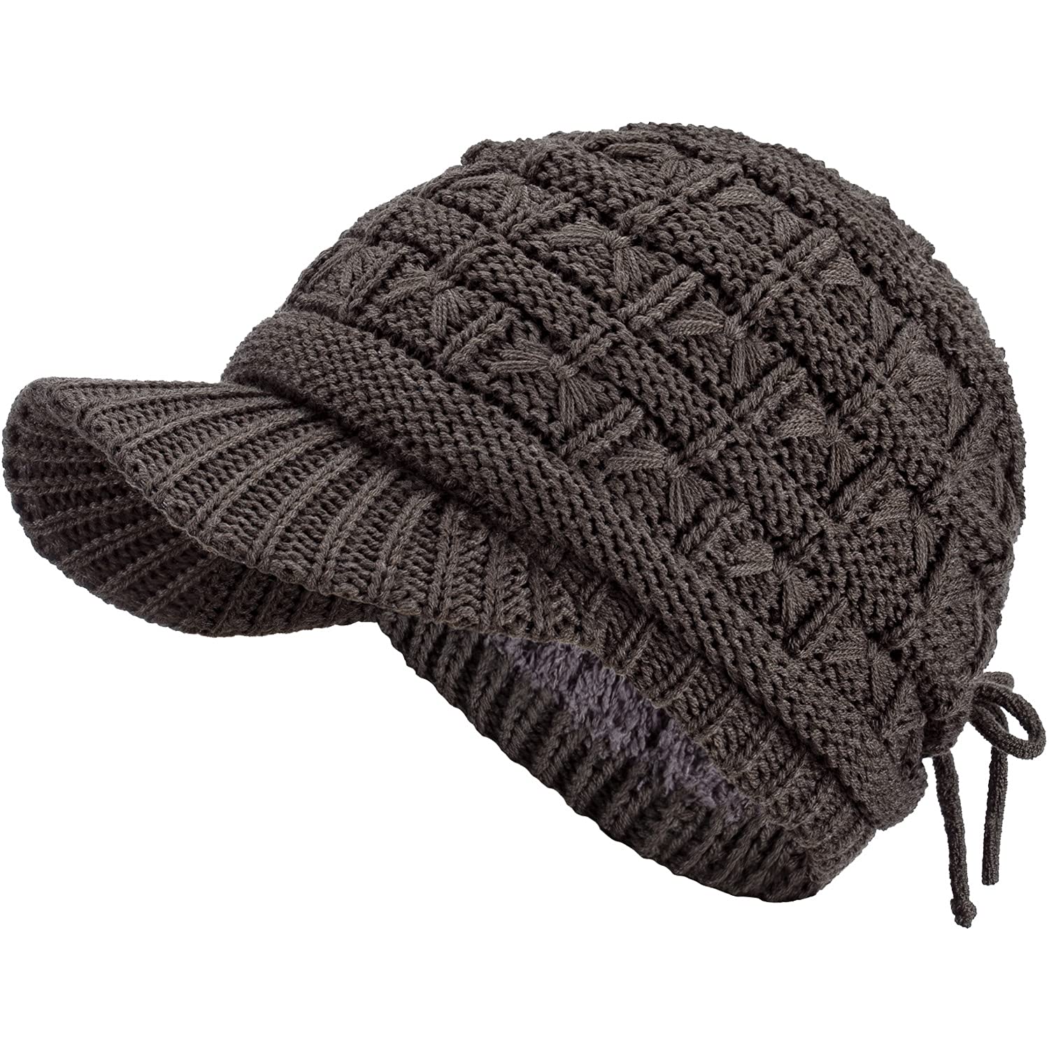 Women's Cable Knit Newsboy Cap with Fleece Lining