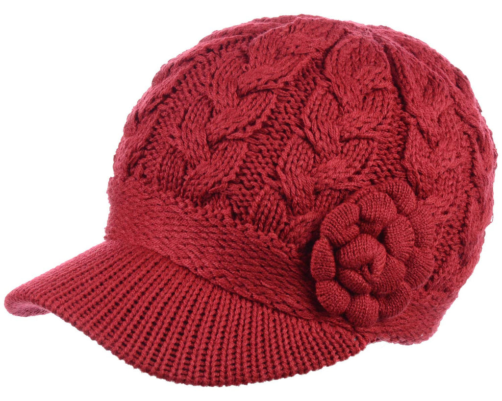 Women's Cable Knit Newsboy Cap with Fleece Lining