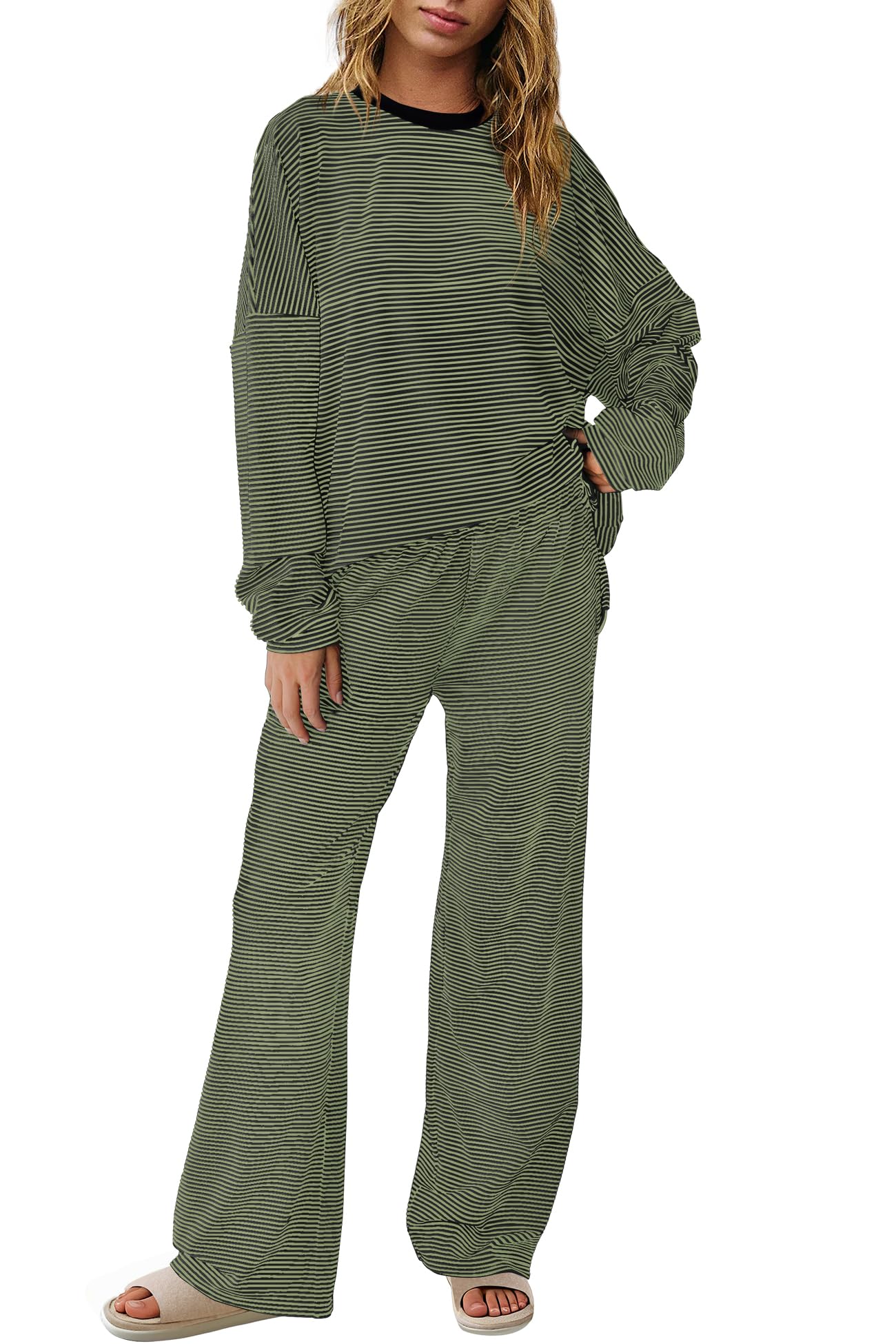 SENSERISE Womens Striped Lounge Set 2 Piece Outfits