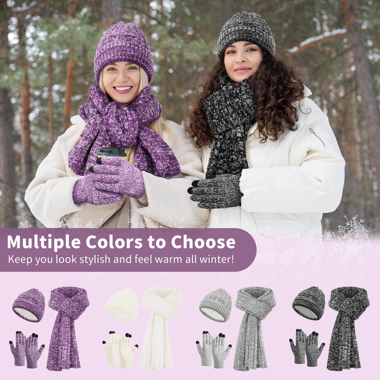 Unisex Winter Beanie, Scarf & Touchscreen Gloves Set