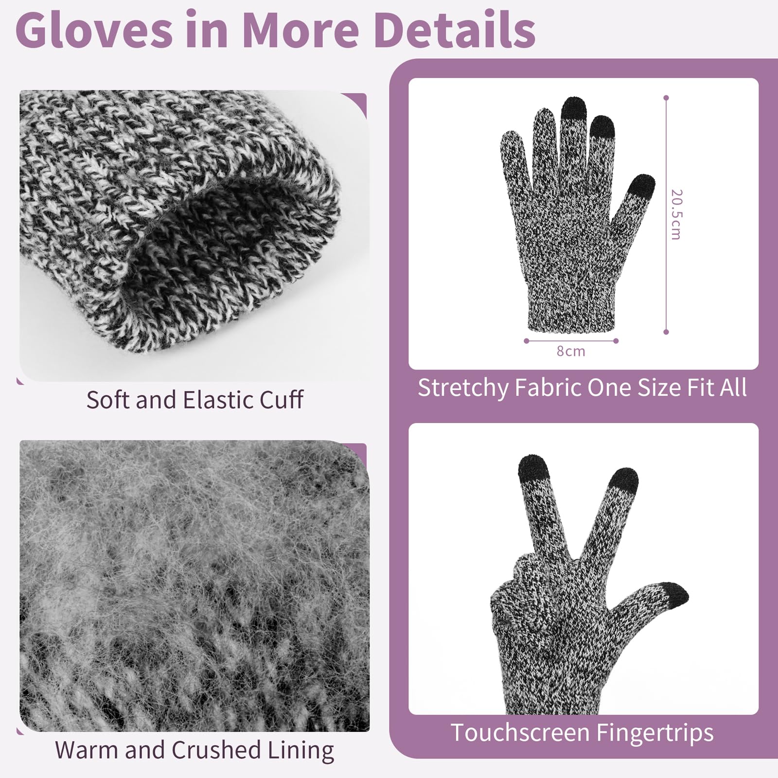 Unisex Winter Beanie, Scarf & Touchscreen Gloves Set