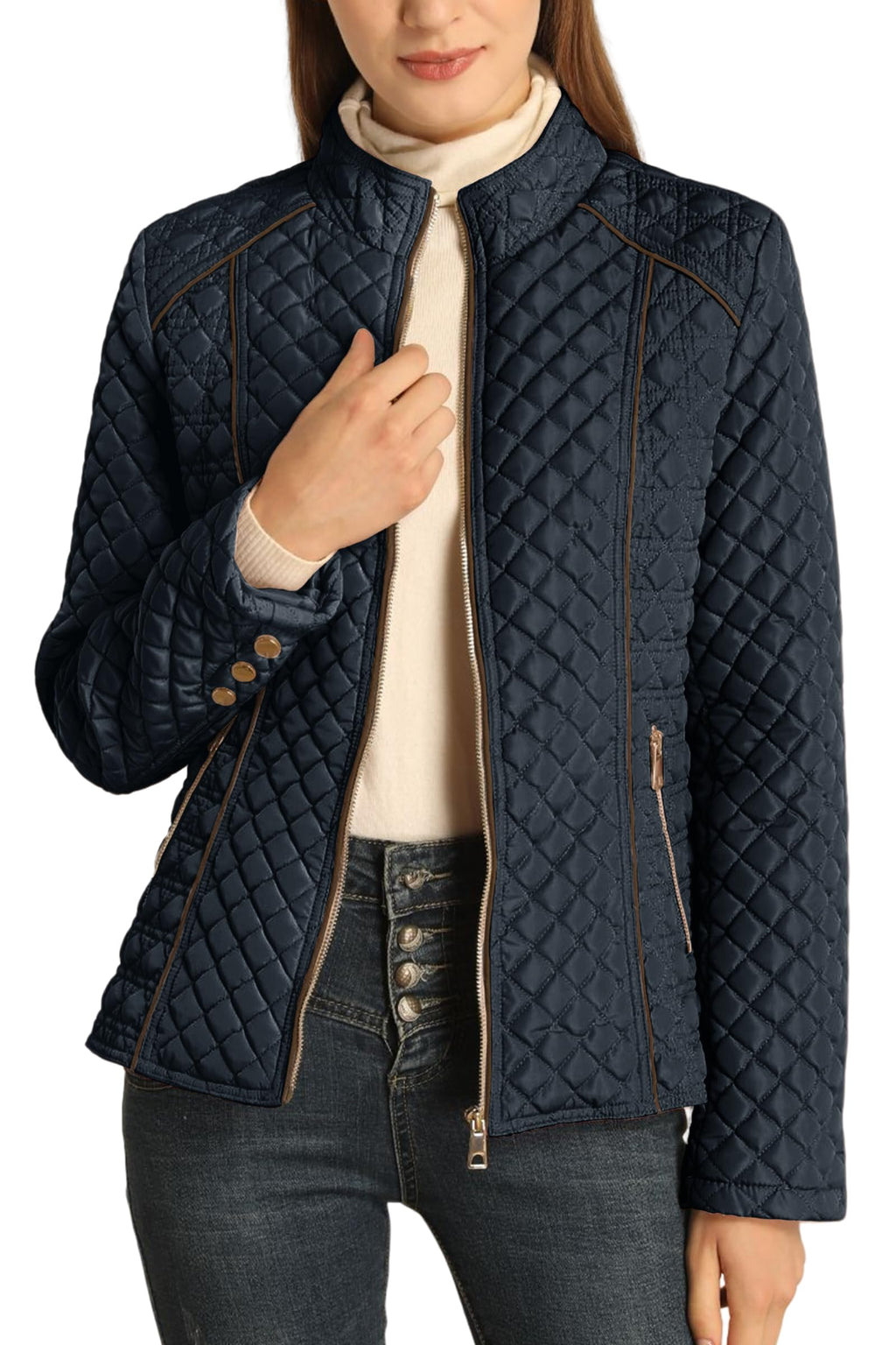 Bellivera Women's Fleece-Lined Diamond Quilted Puffer Jacket Winter Coat
