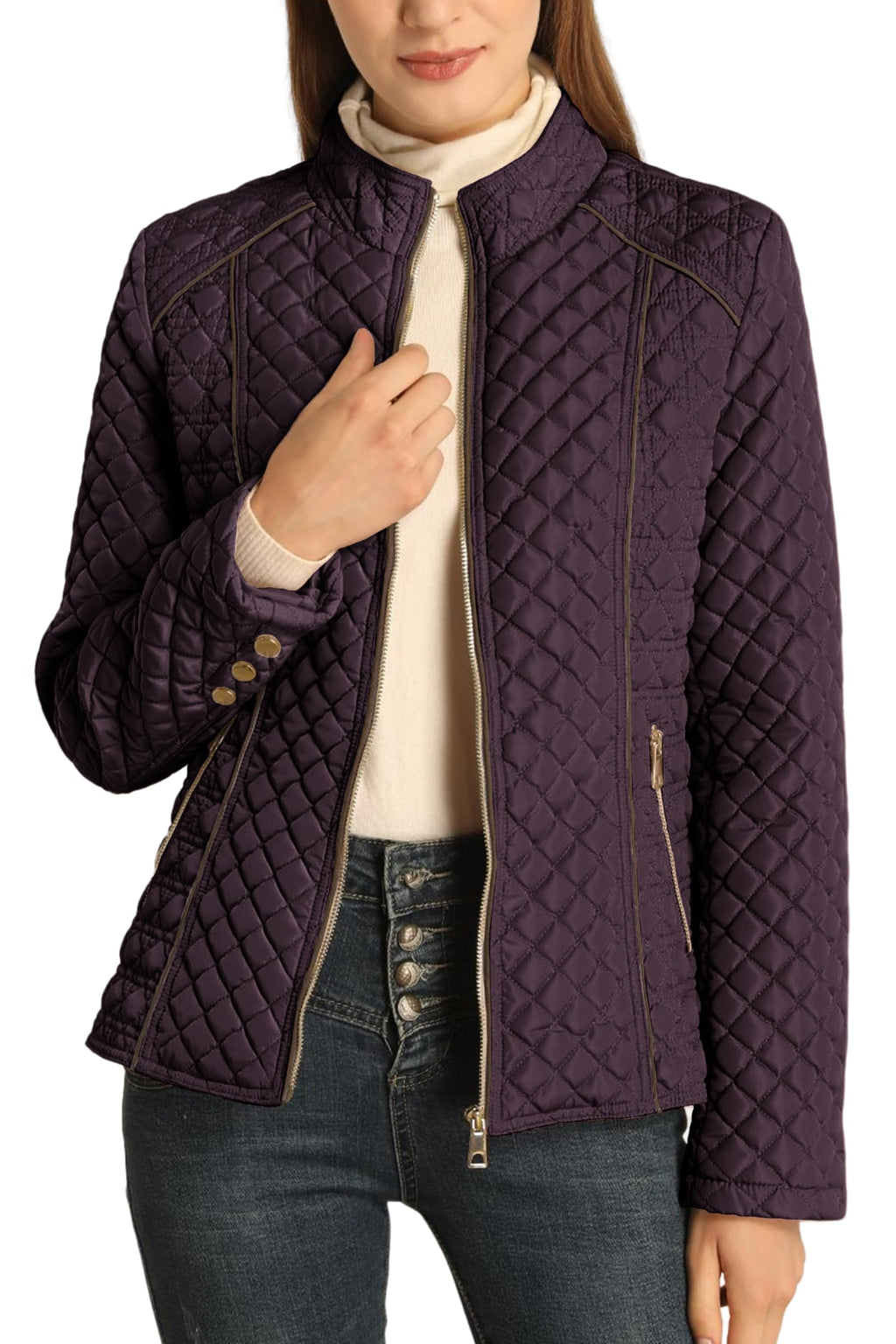 Bellivera Women's Fleece-Lined Diamond Quilted Puffer Jacket Winter Coat