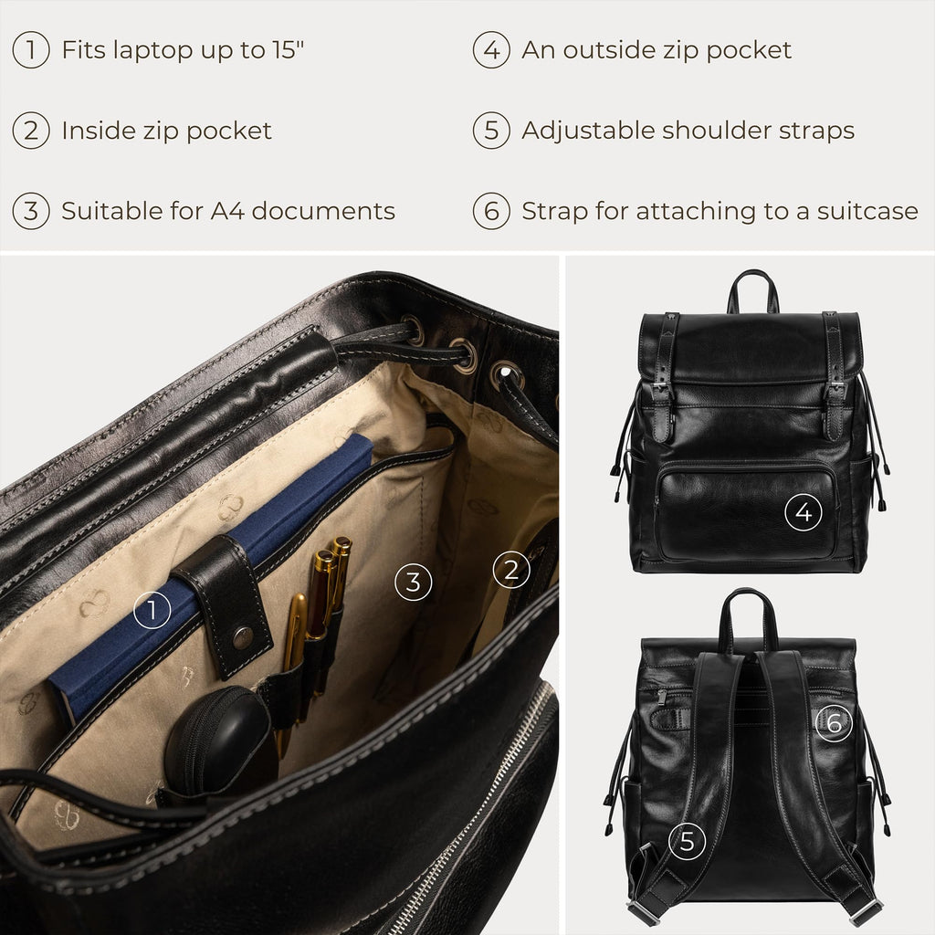 Full Grain Leather Travel Backpack, Carry-On Bag