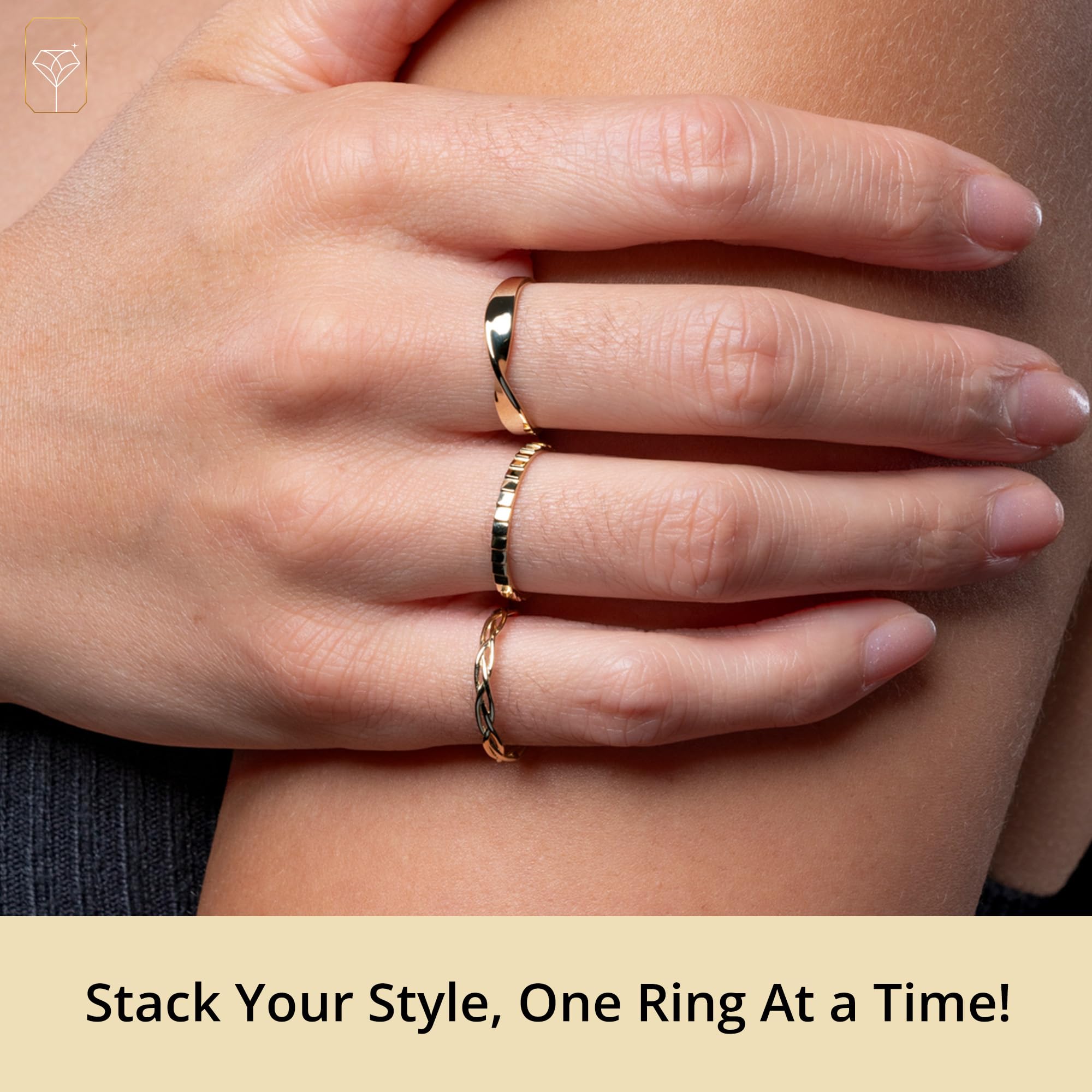 Braided Stackable Band Ring, 10K Solid Gold