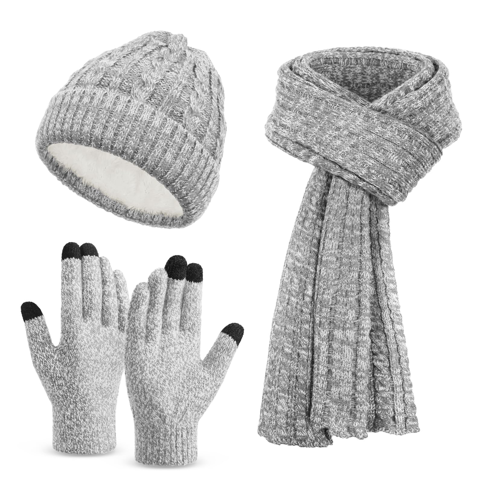 Unisex Winter Beanie, Scarf & Touchscreen Gloves Set
