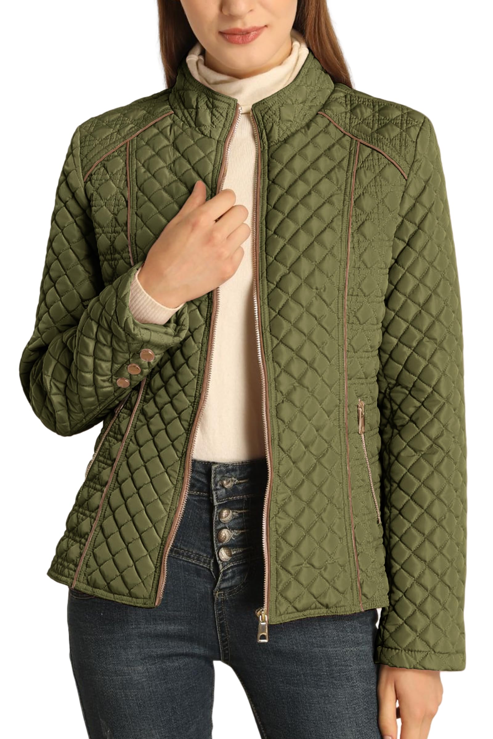 Bellivera Women's Fleece-Lined Diamond Quilted Puffer Jacket Winter Coat