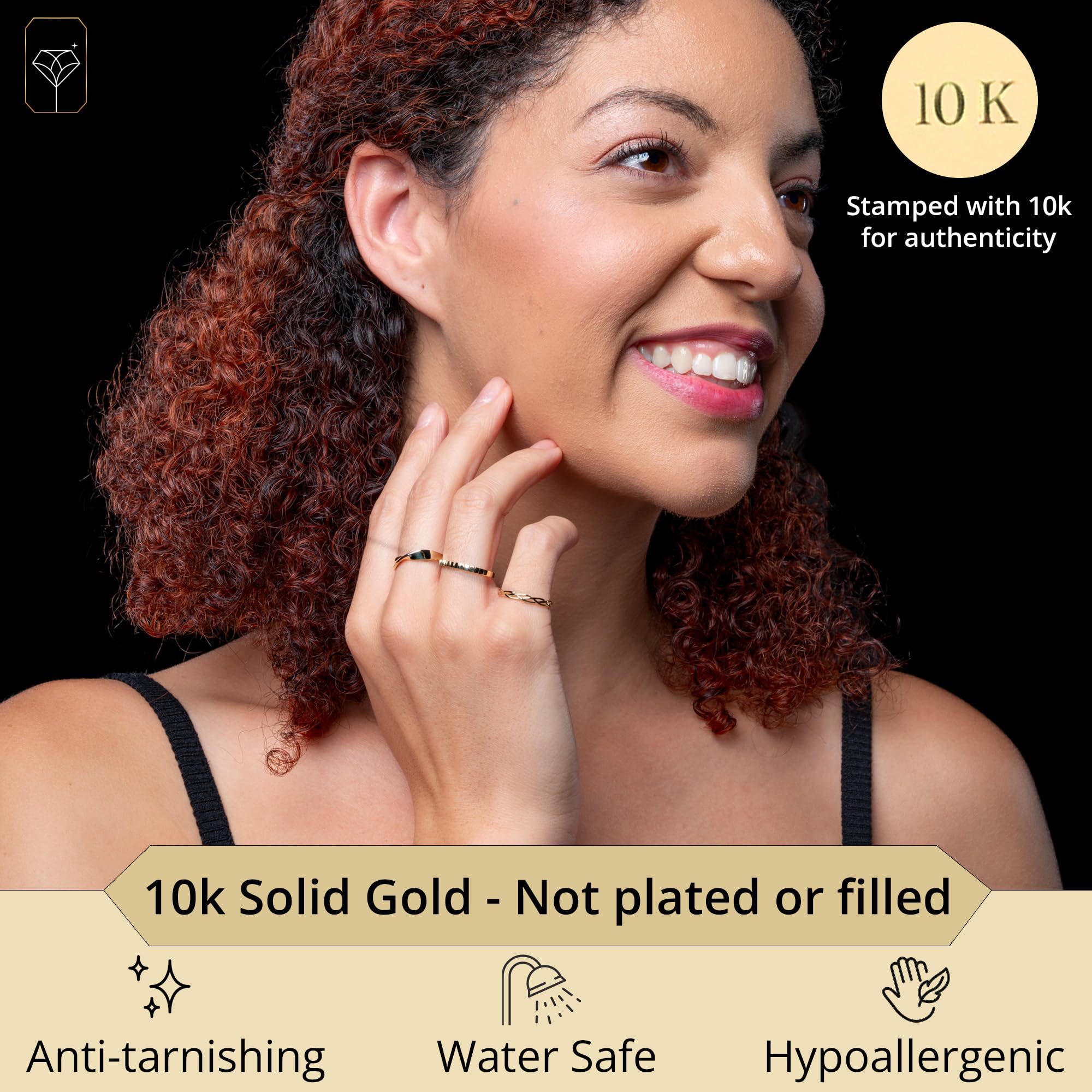 Braided Stackable Band Ring, 10K Solid Gold