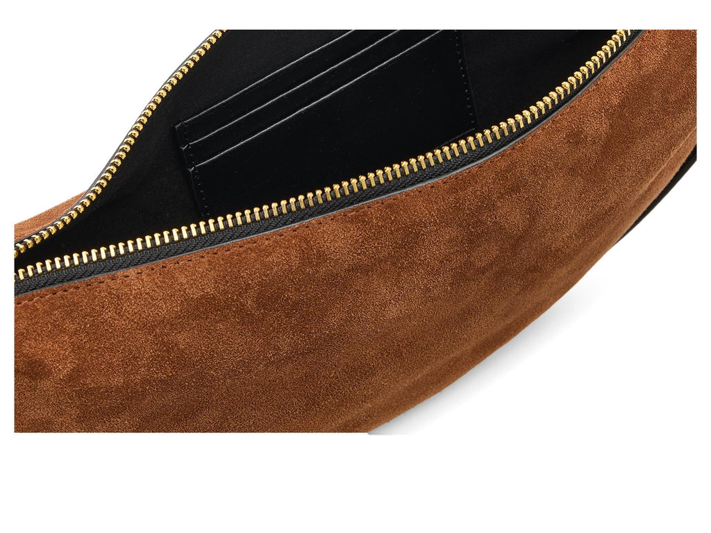 AllSaints Women's Handbag Halfmoon Suede Xbody Cognac Brown