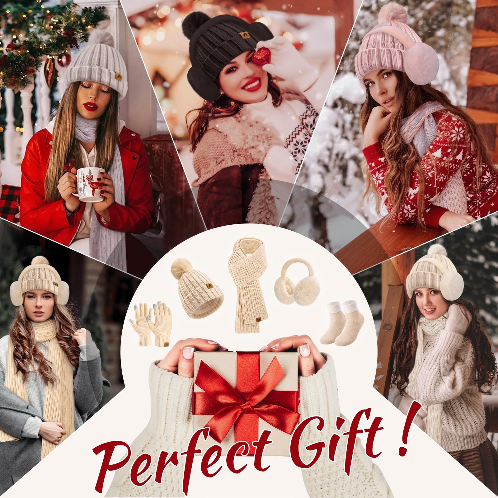 Women's Winter Beanie, Scarf & Gloves 5-Piece Set