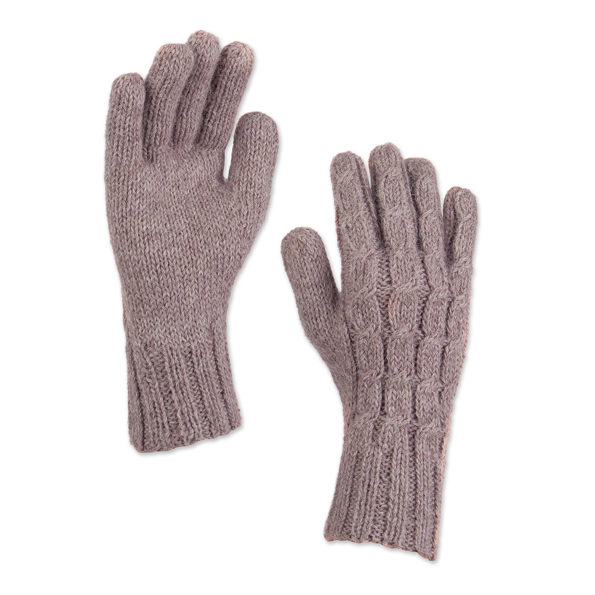 Women's 100% Alpaca Cable Knit Gloves, Light Mauve