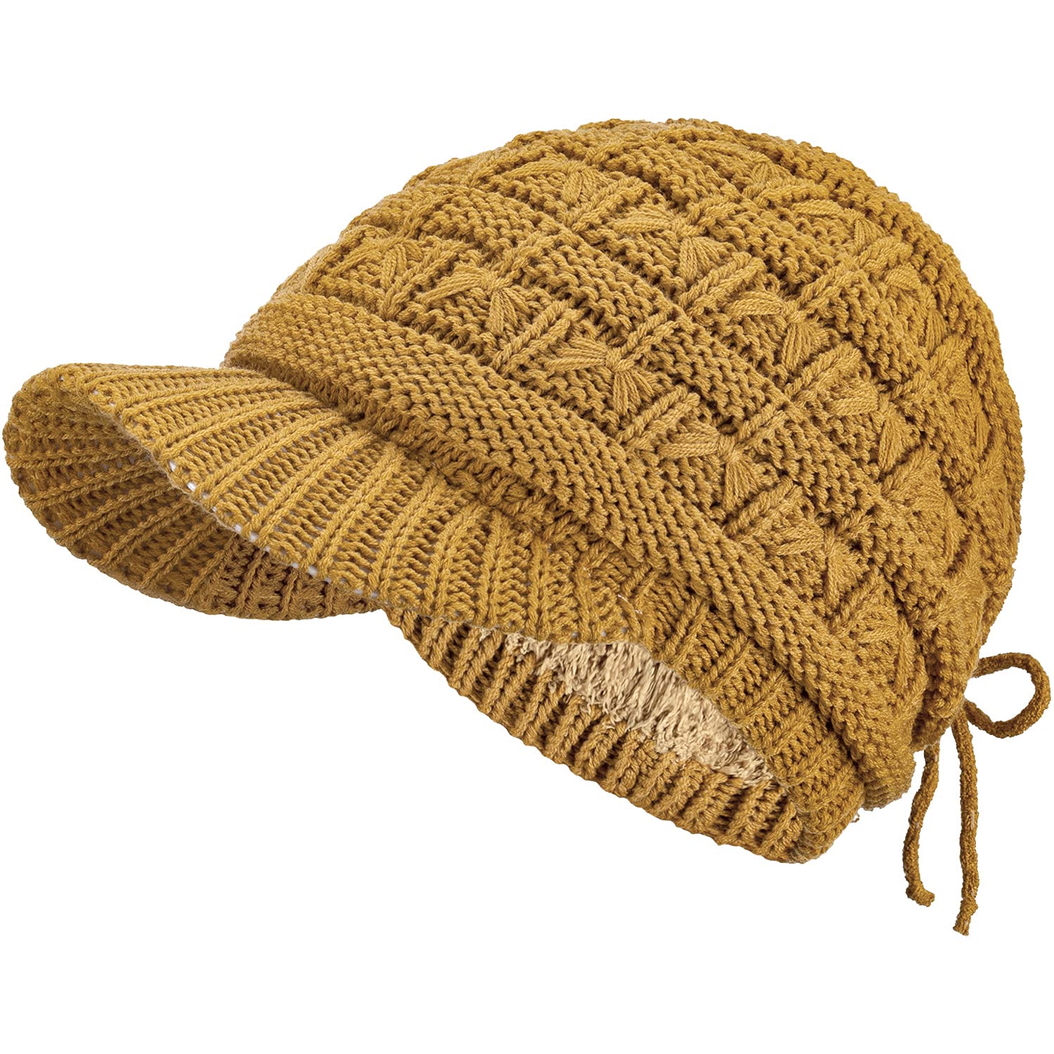 Women's Cable Knit Newsboy Cap with Fleece Lining