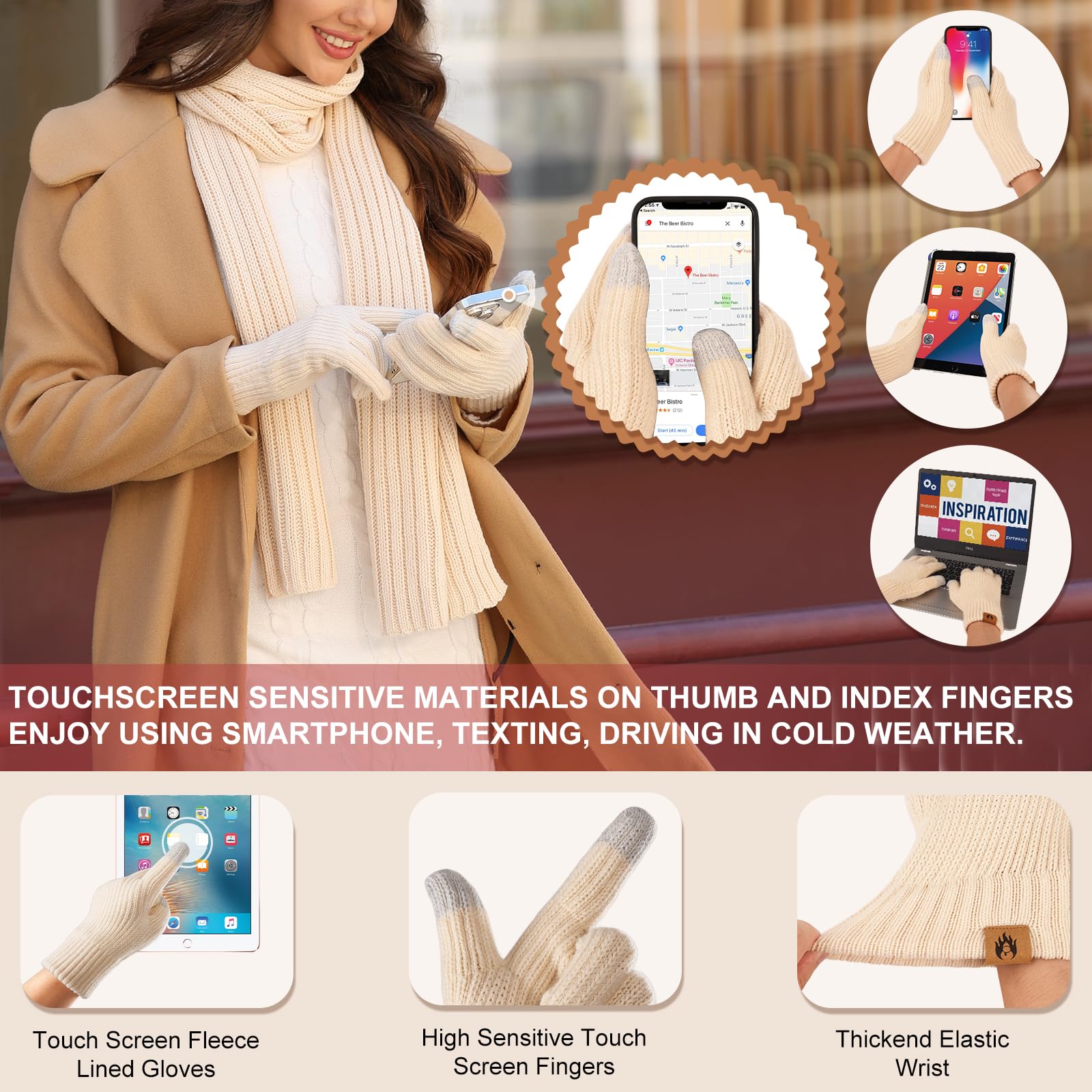 Women's Winter Beanie, Scarf & Gloves 5-Piece Set
